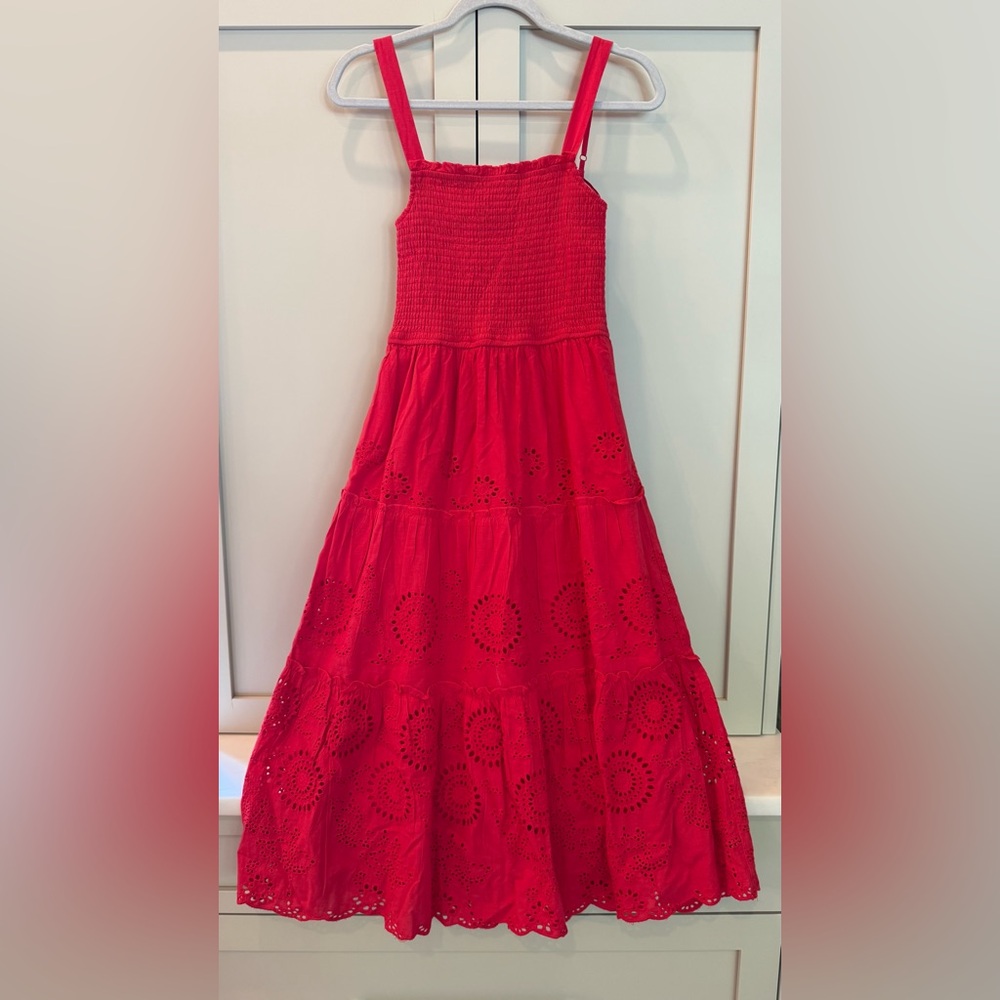 AUDREY PARKS Red Eyelet Midi Sundress